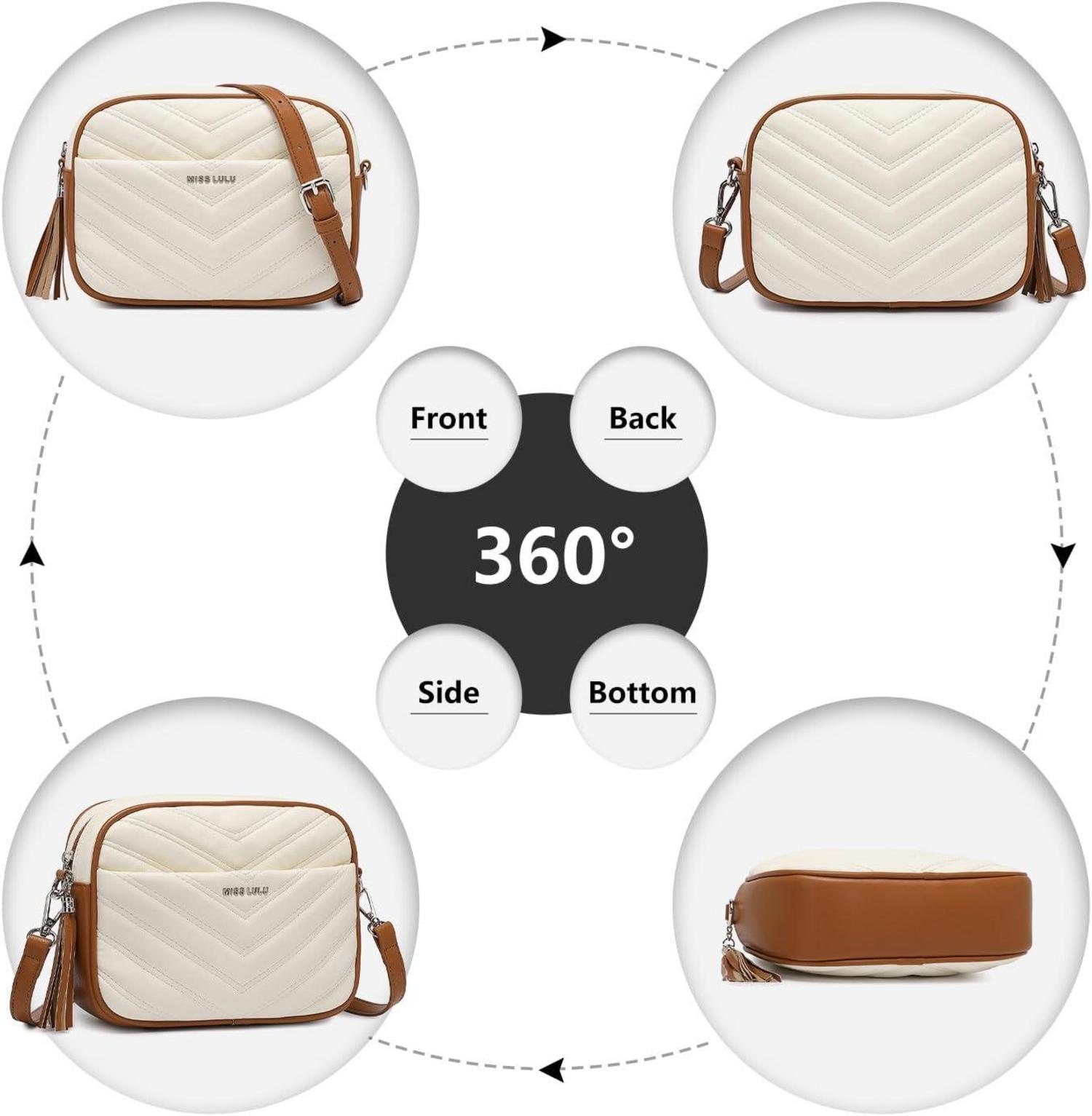 Umhängetasche Damen Klein Crossbody Bag PU Leder Verstellbarer Gurt 4 Fächer