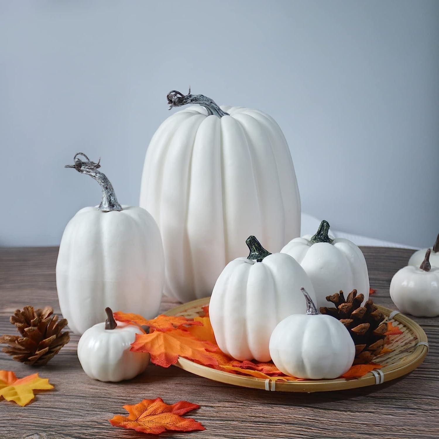 10er Set Weiße Künstliche Halloween Kürbisse Herbstdeko