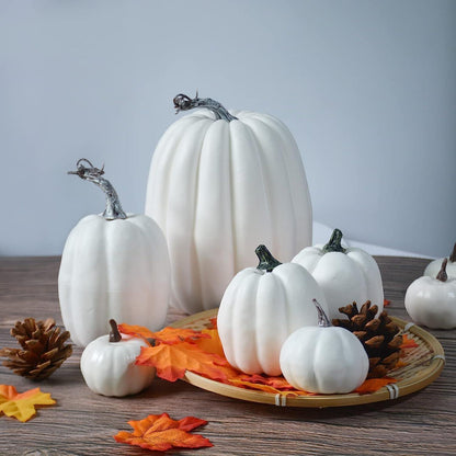 10er Set Weiße Künstliche Halloween Kürbisse Herbstdeko