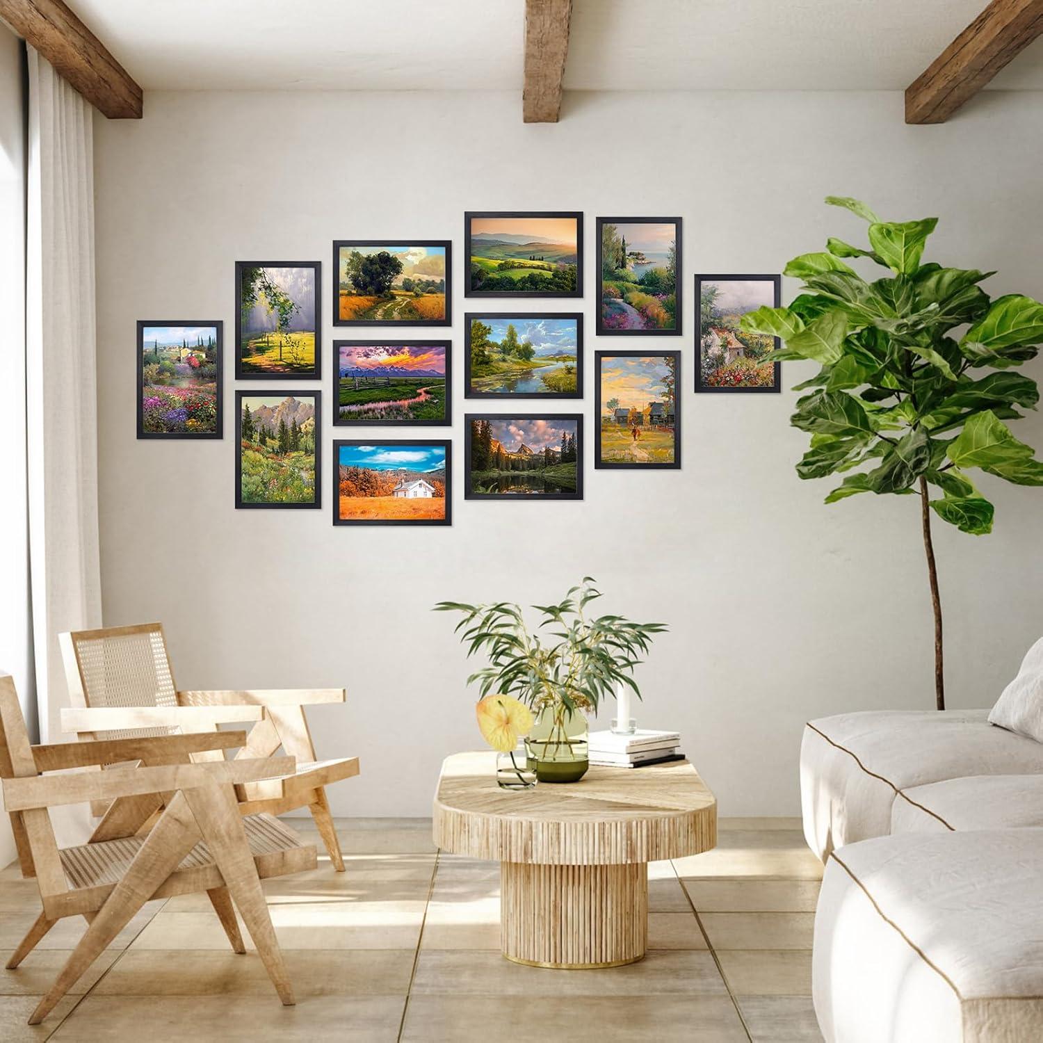 7er Set Schwarze Bilderrahmen DIN A4 für Fotos und Bilder, Fotorahmen