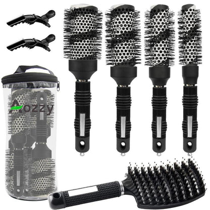 Professionelle Rundhaarbürste Set für Föhnen, Glattes & Welliges