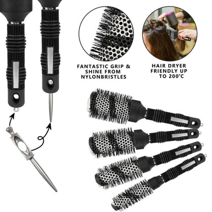 Professionelle Rundbürste Set für Föhnen und Styling, Keramik Ion Haarbürste mit Massage-Wildschweinborsten