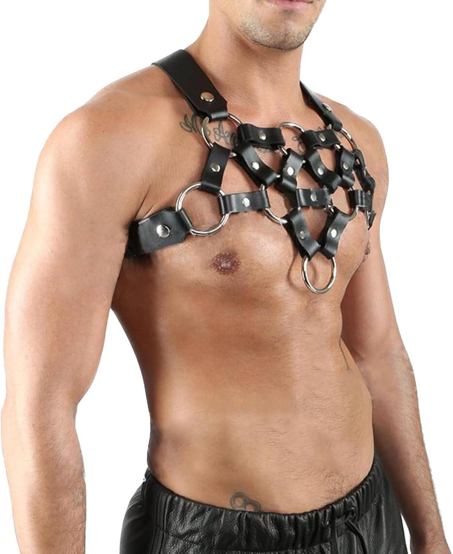 Herren PU Leder Body Brust Harness Bondage Fetisch Erotik Dessous BDSM