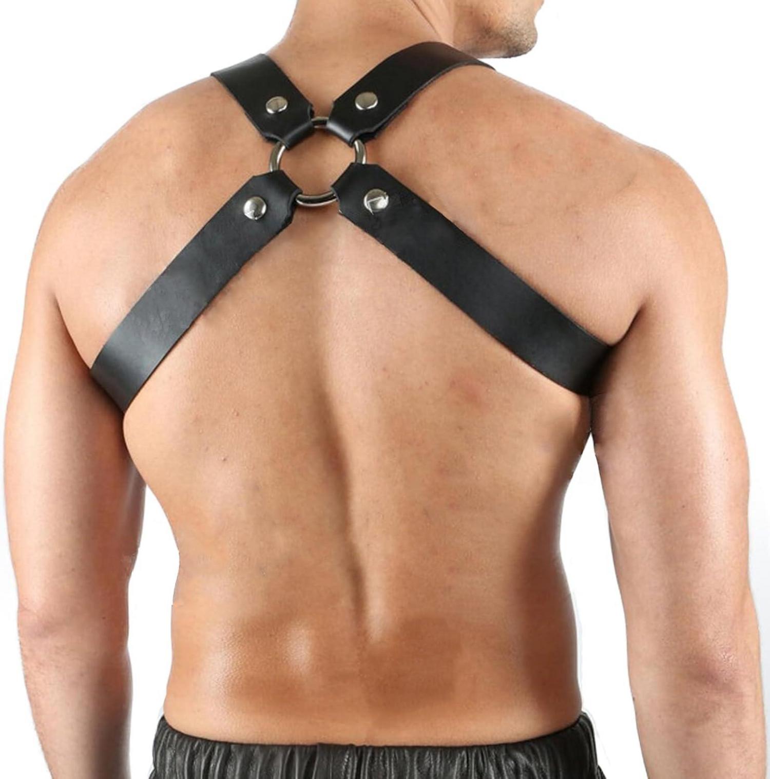 Herren PU Leder Body Brust Harness Bondage Fetisch Erotik Dessous BDSM