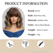 Braun Blonde Kurze Gewellte Synthetische Perücke mit Pony