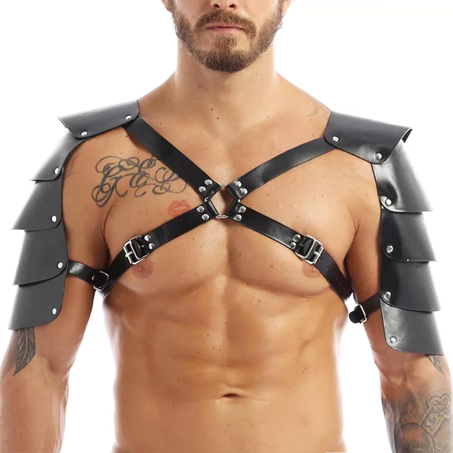 Herren Verstellbares Brust Harness Leder Rüstung Erotik Cosplay