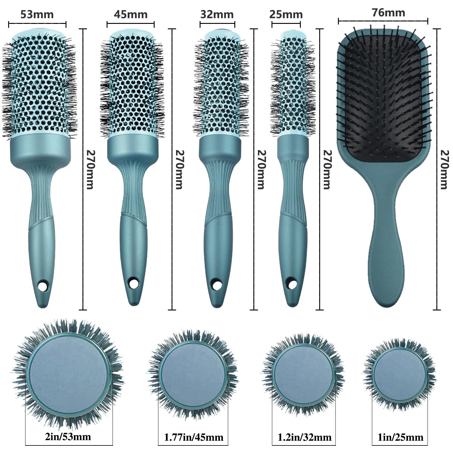 Aozzy Haar-Rundbürste Set für Föhnen und Styling, Keramik-Ion Runde Haarbürste Set mit Professionelle Massagebürste