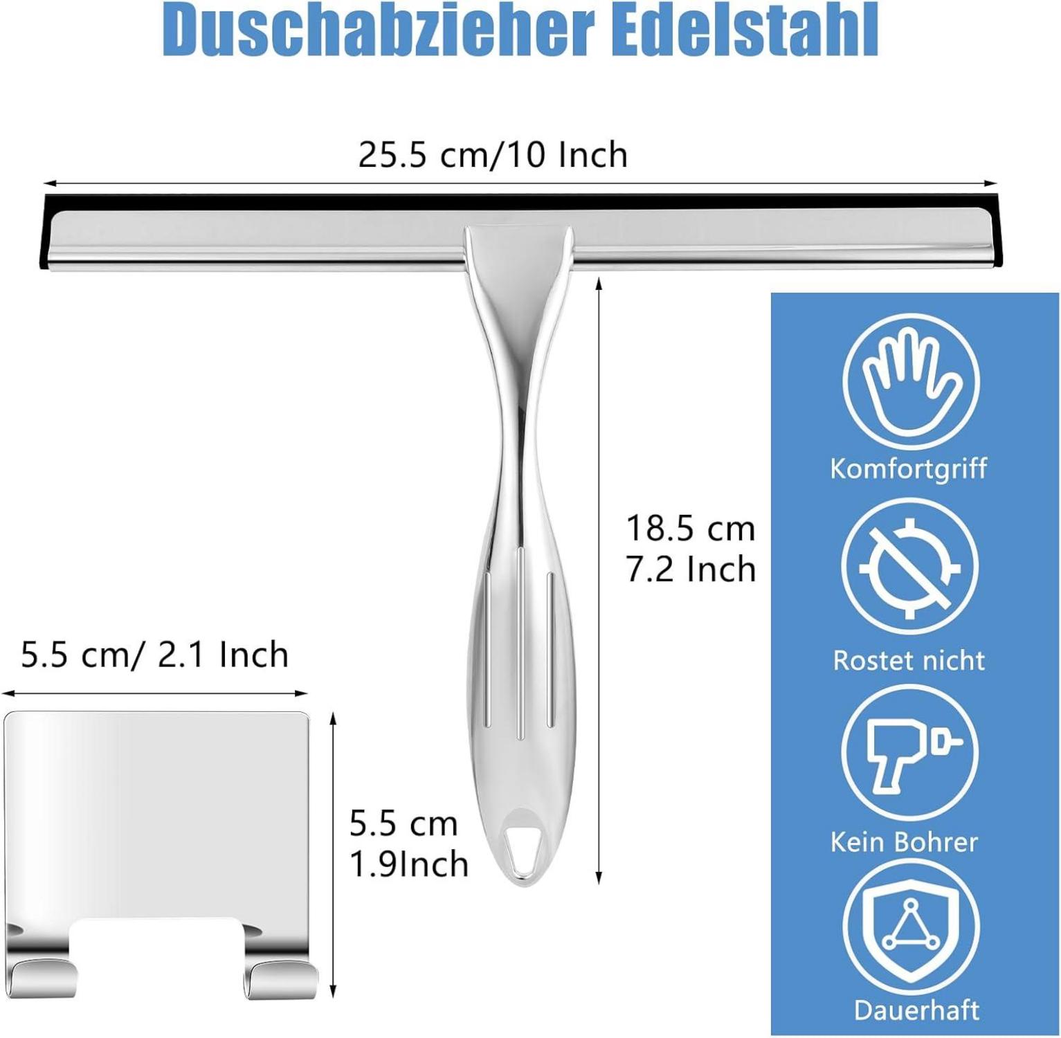 Duschabzieher Edelstahl mit Halterung 10 Zoll für Glastür