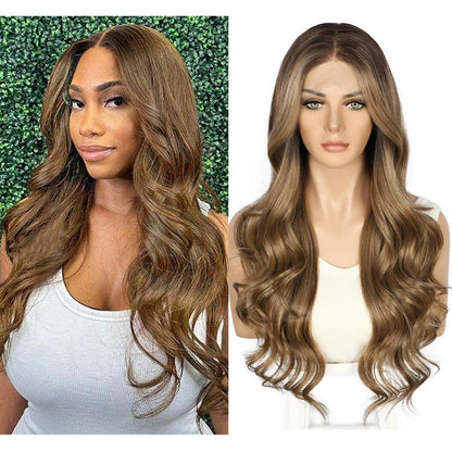 Synthetische Körperwelle Perücke Helles Honigbraun Balayage 26 Zoll