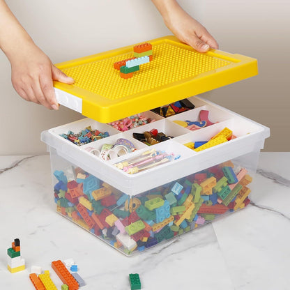 Greentainer Aufbewahrungsbox mit Deckel & AbnehmbaresTablett & Bauplatte Gelb