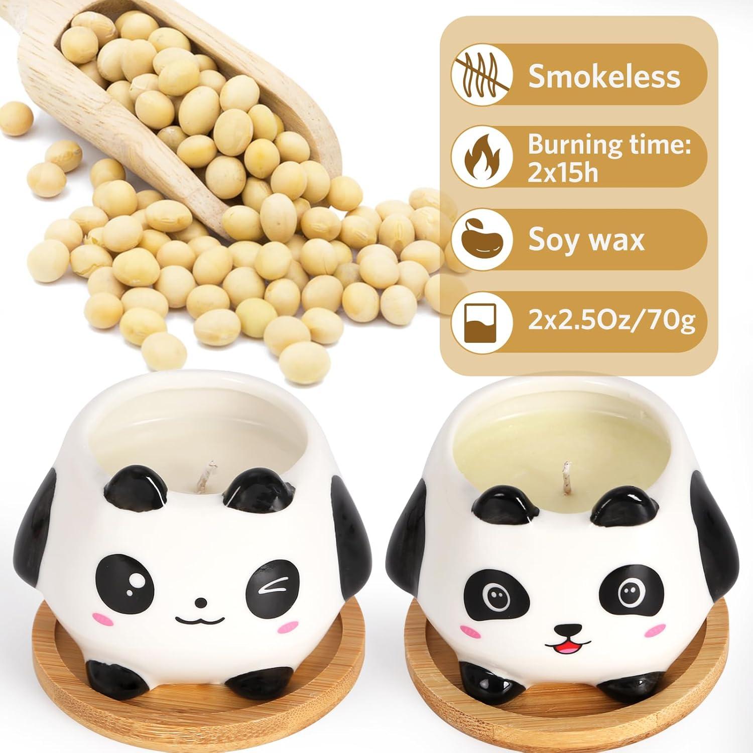 Duftkerzen Set mit Panda Motiv, Bio Sojawachs, Geschenkidee