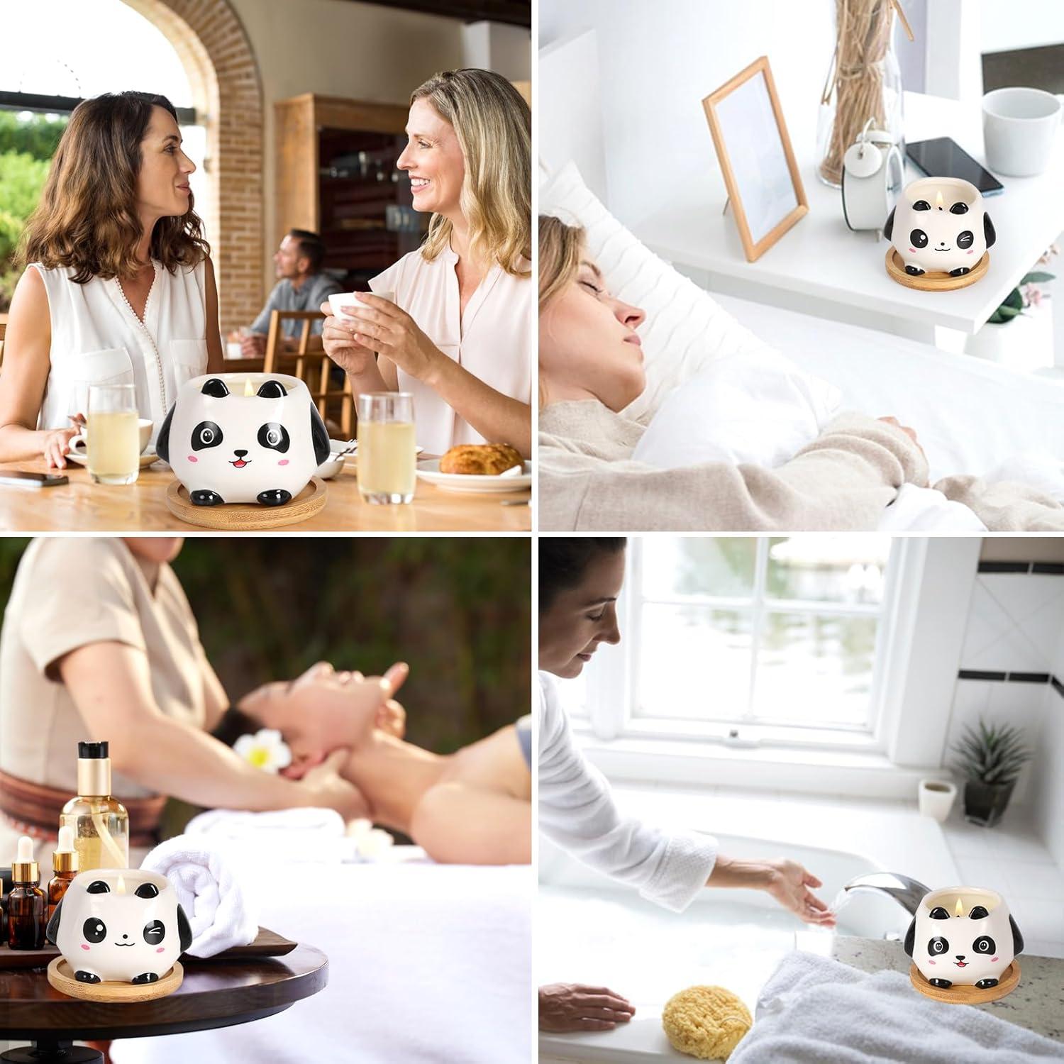 Kinforse Panda-Kerzen 100% Bio für Frauen, 2er Geschenkset, Duftkerzen