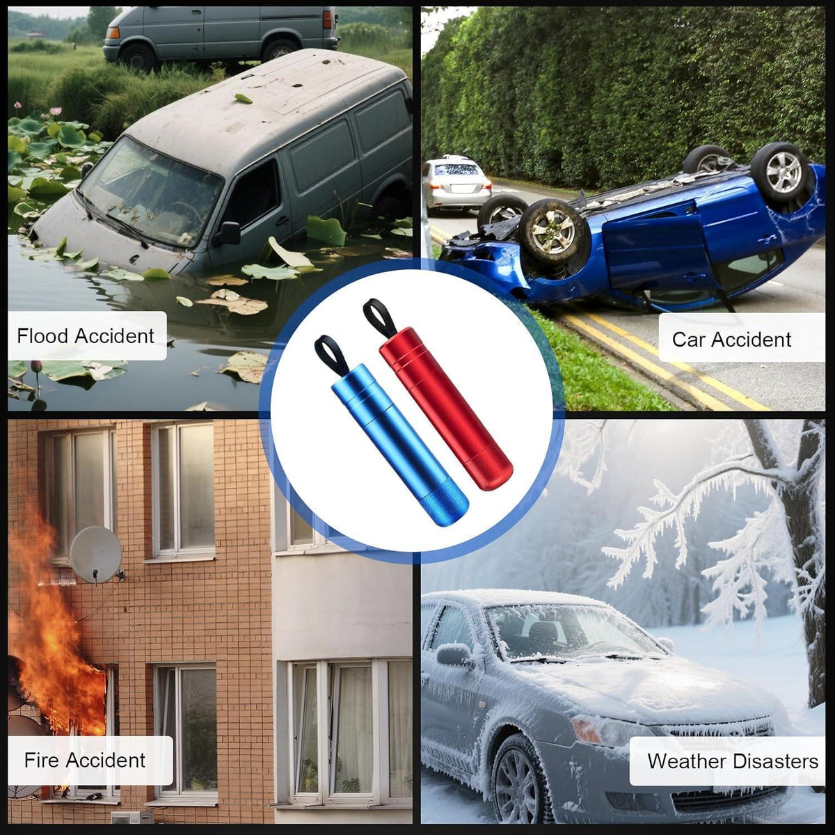 2in1 Auto Notfallhammer mit Gurtschneider – Rot & Blau