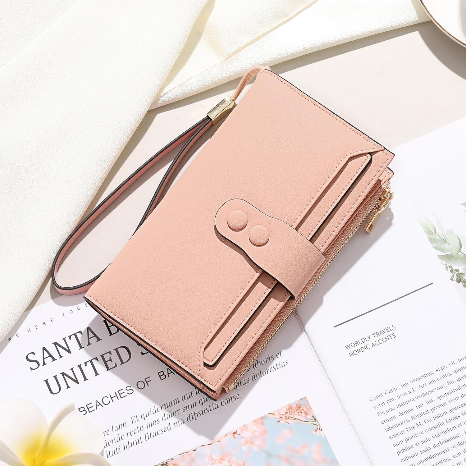 Portemonnaie Damen RFID Groß Viele Fächer Kartenhalter Münztasche Rosa