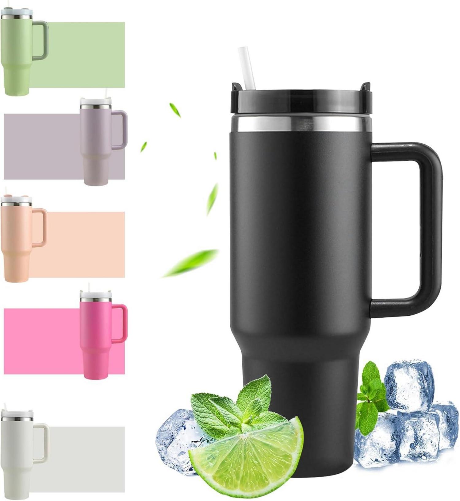 Thermobecher 40oz mit Strohhalm und Henkel, Doppelwandiger Vakuum