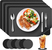 Abwaschbare Tischsets 6er-Set Platzsets Kunstleder Grau-Schwarz