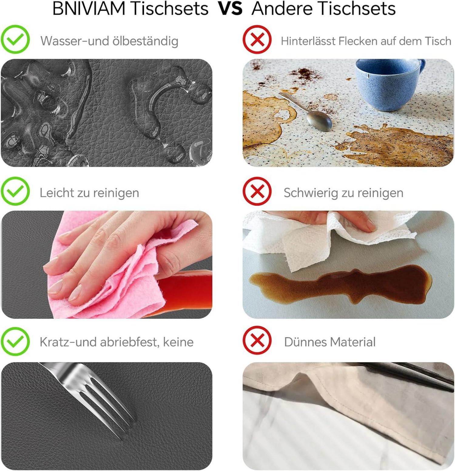 Abwaschbare Tischsets 6er-Set Platzsets Kunstleder Grau-Schwarz