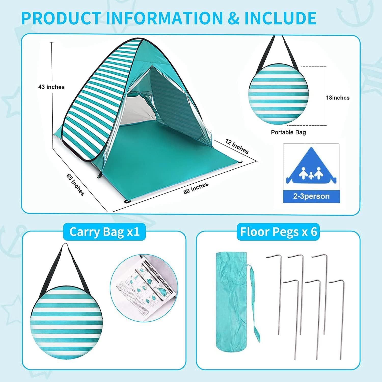 Strandmuschel Pop Up Strandzelt 2-3 Personen UV-Schutz Portable Sonnenschutz Windschutz callBackpack Outdoor Camping