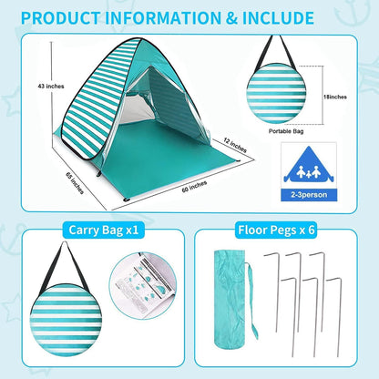 Strandmuschel Pop Up Strandzelt 2-3 Personen UV-Schutz Portable Sonnenschutz Windschutz callBackpack Outdoor Camping
