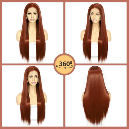 Kupferrote lange gerade Perücke mit Lace Front 13x6