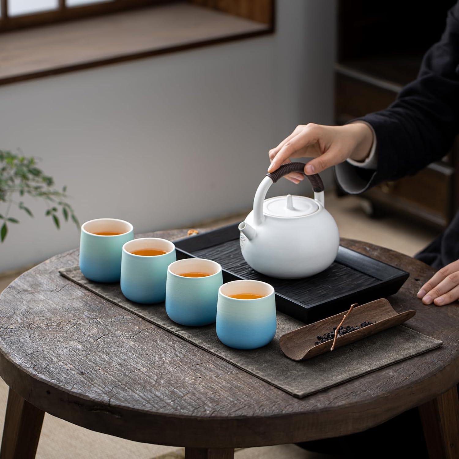 Japanische Teetassen Set Blau 205ml 4 Stück in Geschenkbox