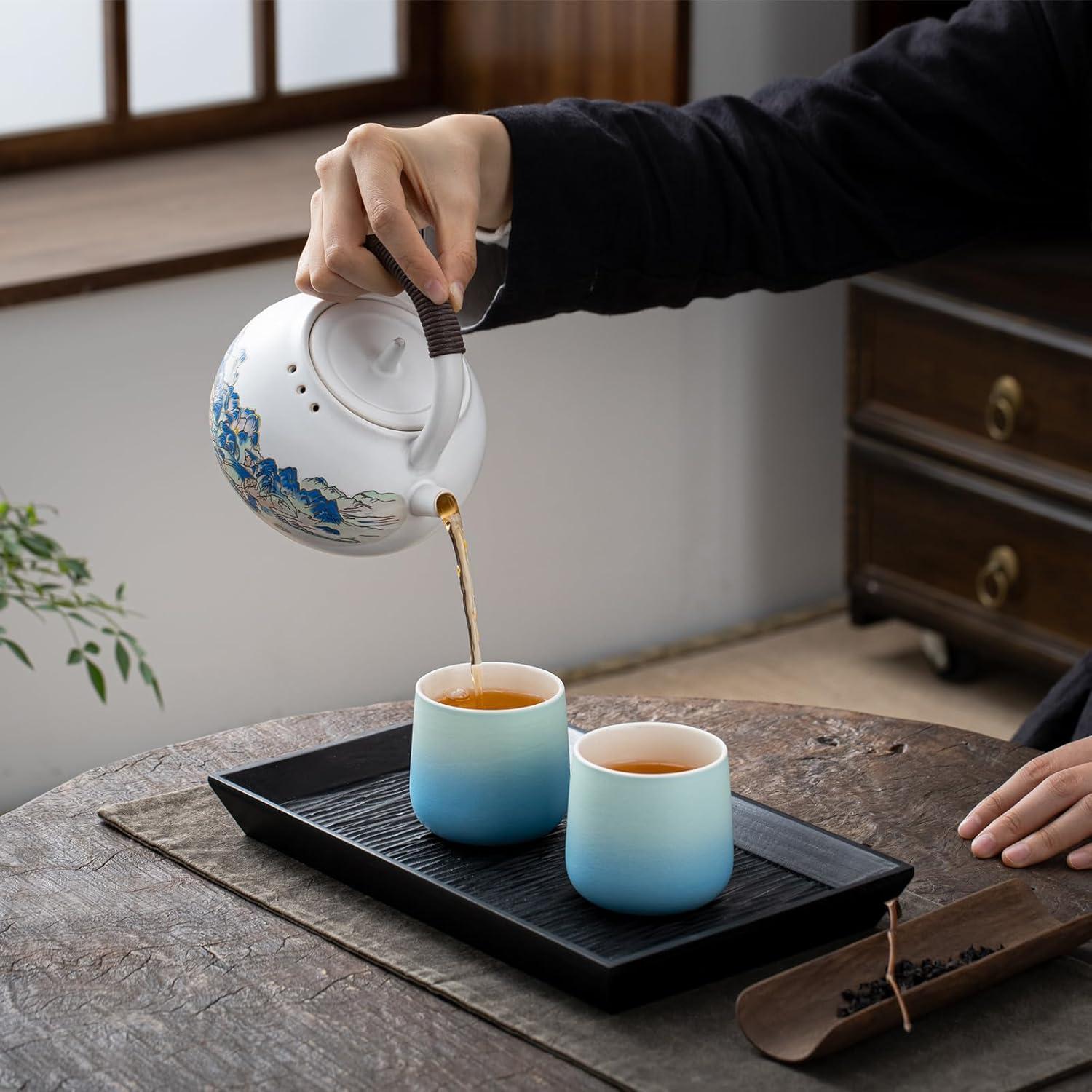 Japanische Teetassen Set in Blau, 4 Stück, 205 ml