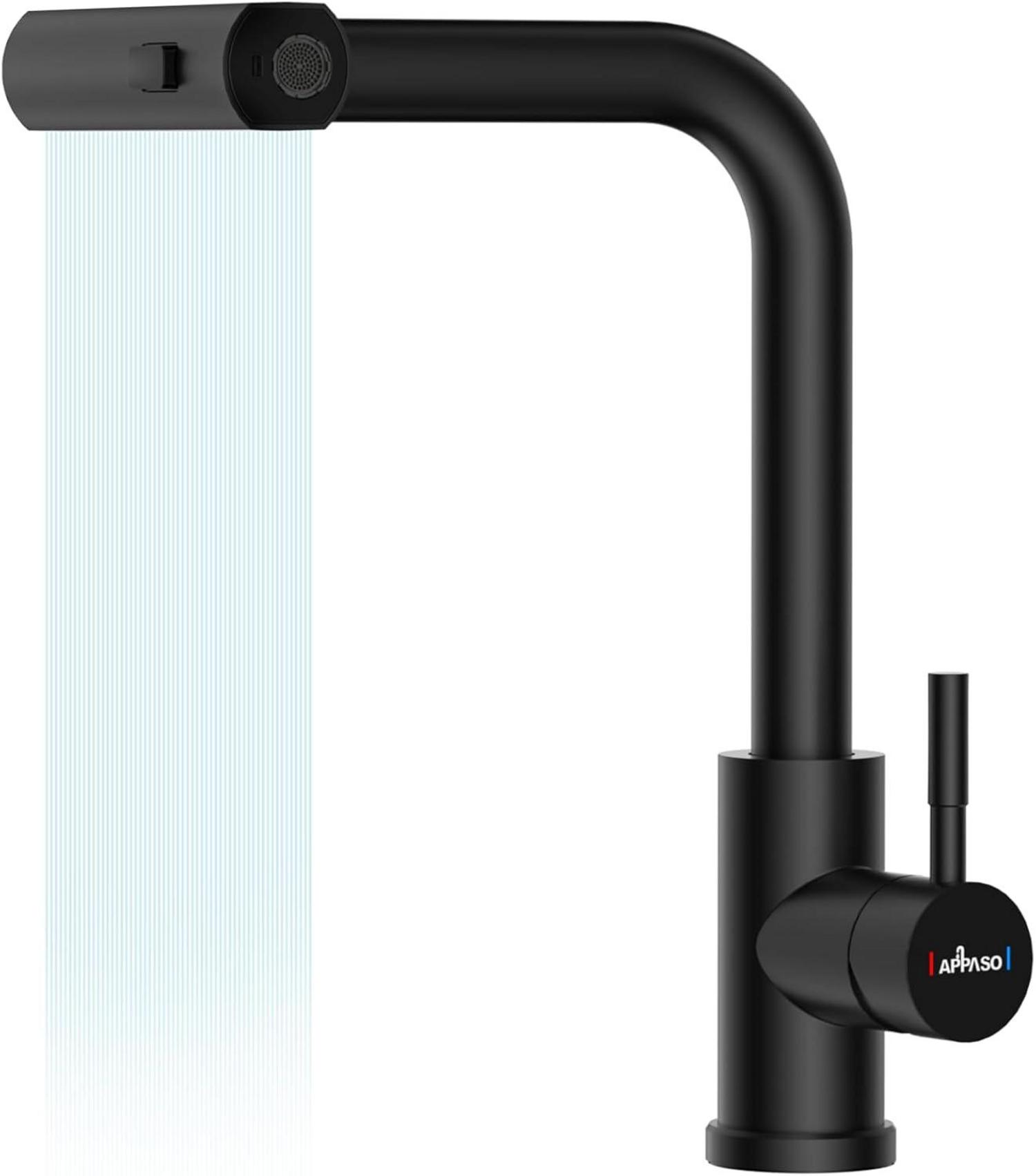 APPASO Wasserhahn Schwarz Hochdruck Ausziehbar 3 Strahlarten
