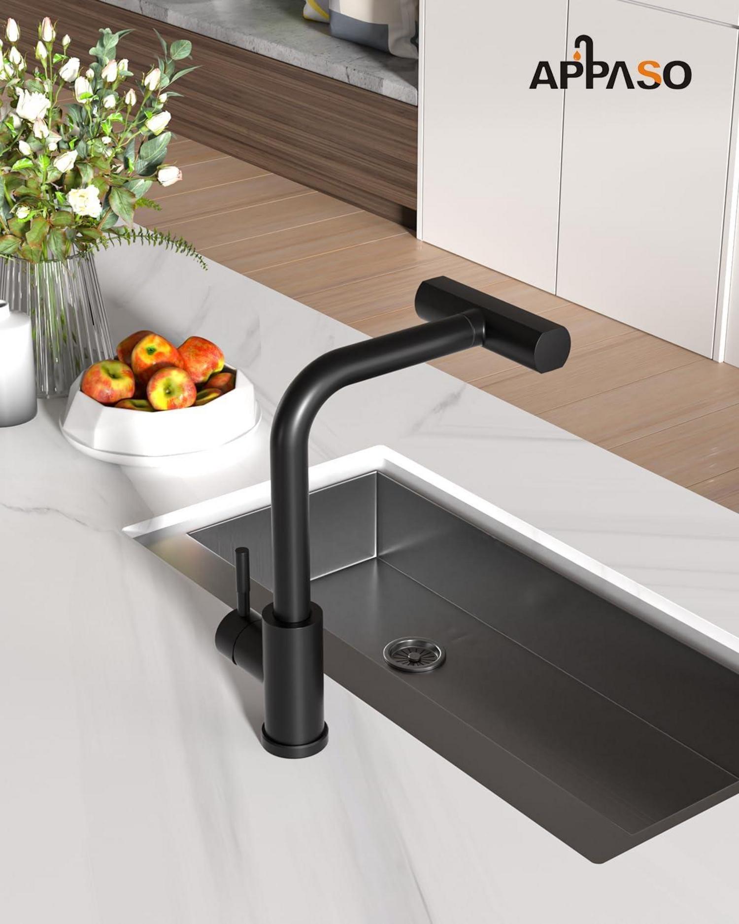 APPASO Schwarzer Wasserfall Küchenarmatur Ausziehbar 3 Strahlarten