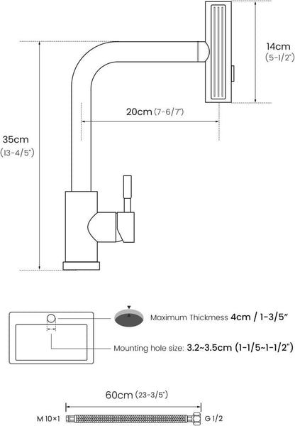 Wasserhahn Küche Schwarz mit 3 Strahlarten und ausziehbar