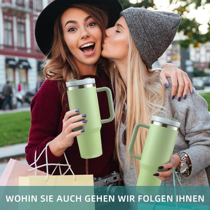 Isolierbecher 40oz mit Strohhalm und Henkel, Kaffeebecher To Go