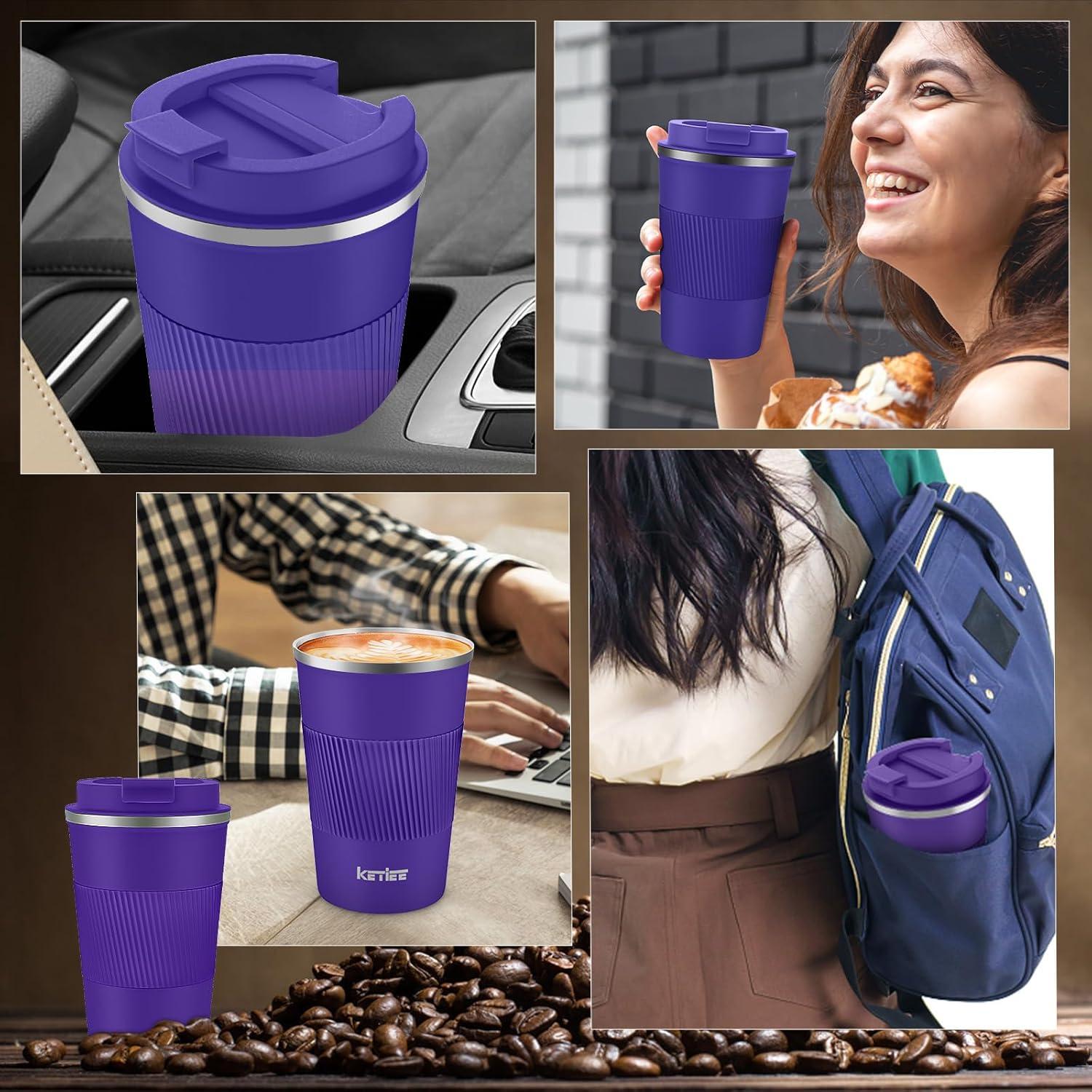KETIEE 380ml Thermobecher Kaffee-to-go Doppelwandig Travel Mug auslaufsicher Tiefes Lila