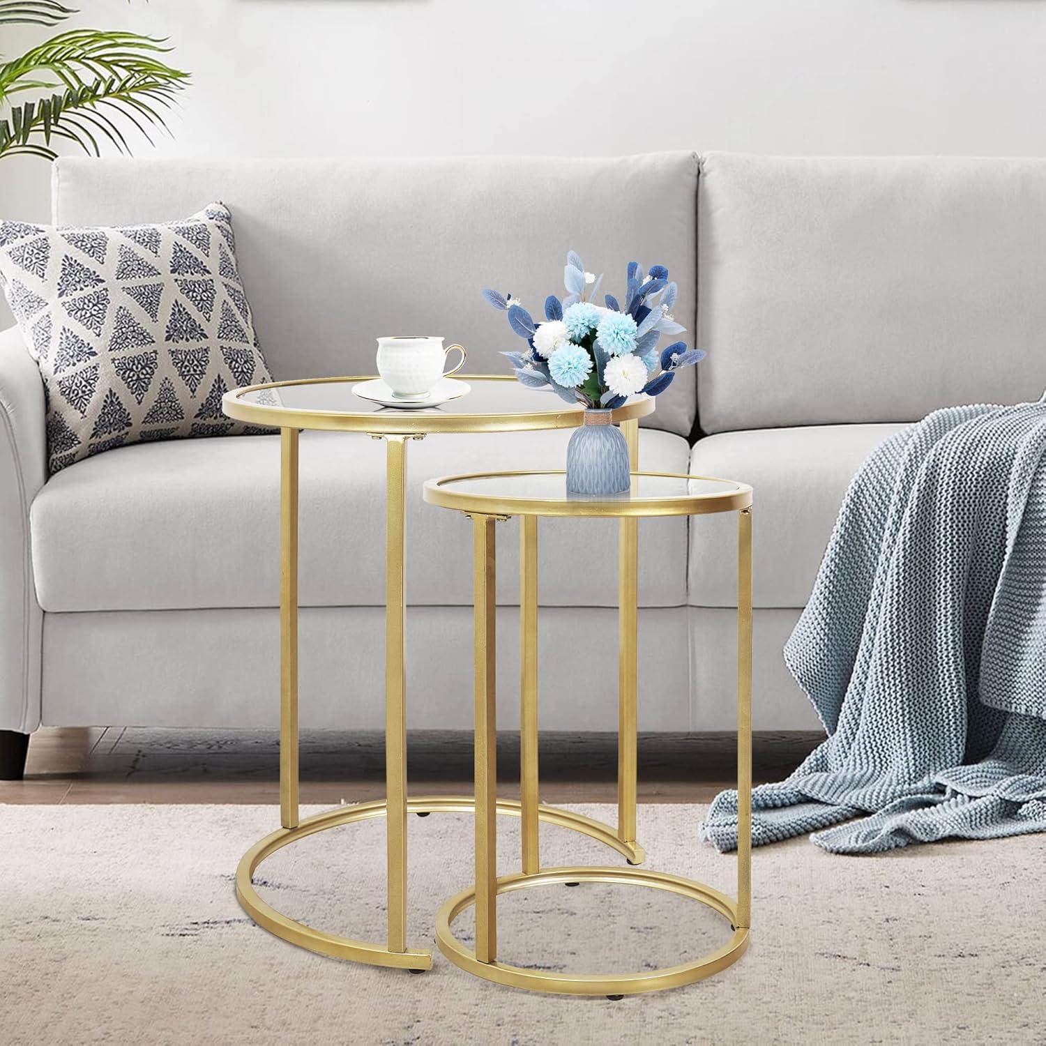 Gold Beistelltisch-Set Rund 2 Moderne Sofatische Metallbein Glas Couchtisch Kaufland