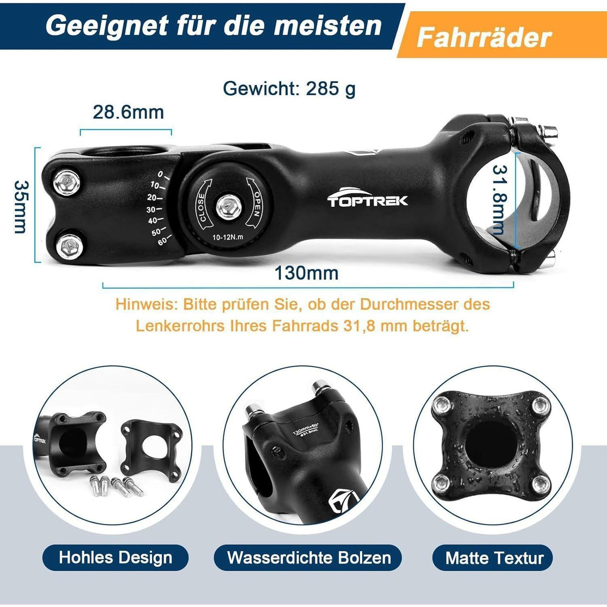 Fahrradvorbau Aluminium verstellbar ±60° für 31,8mm Lenker