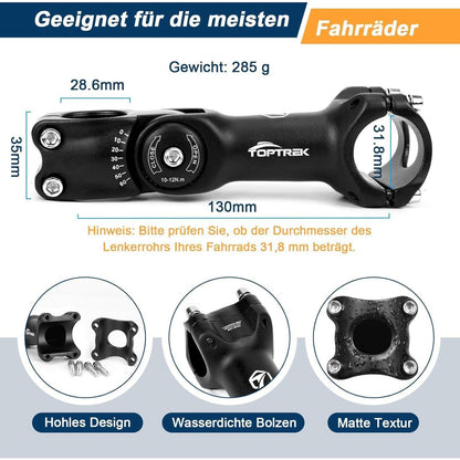 Fahrradvorbau Aluminium verstellbar ±60° für 31,8mm Lenker