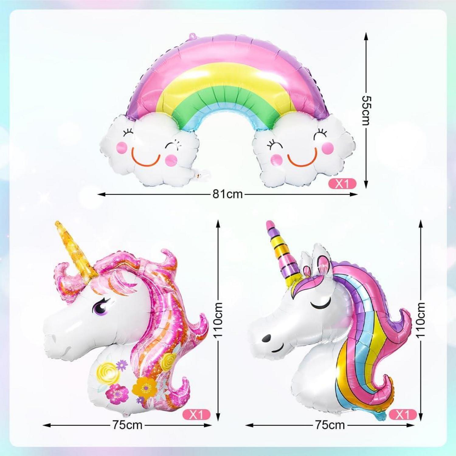 9er Set Einhorn Luftballon XXL Folienballon Regenbogen Herz