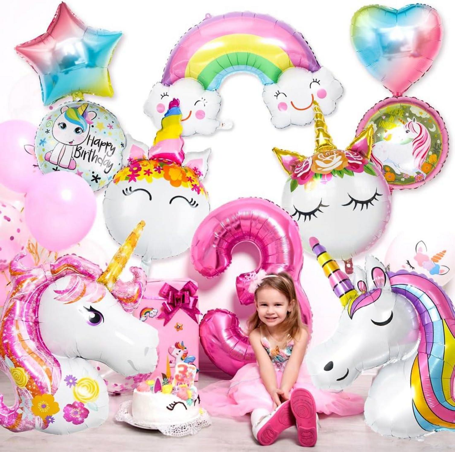 9er Einhorn Luftballon Set XXL Folienballon Regenbogen Stern Herz Helium