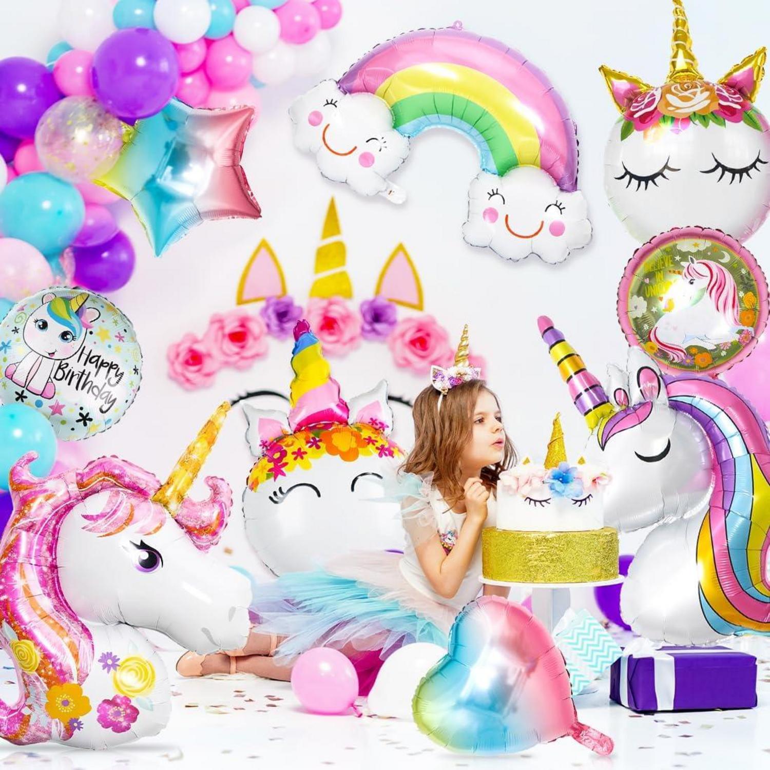 9er Einhorn Luftballon Set XXL Folienballon Regenbogen Stern Herz Helium