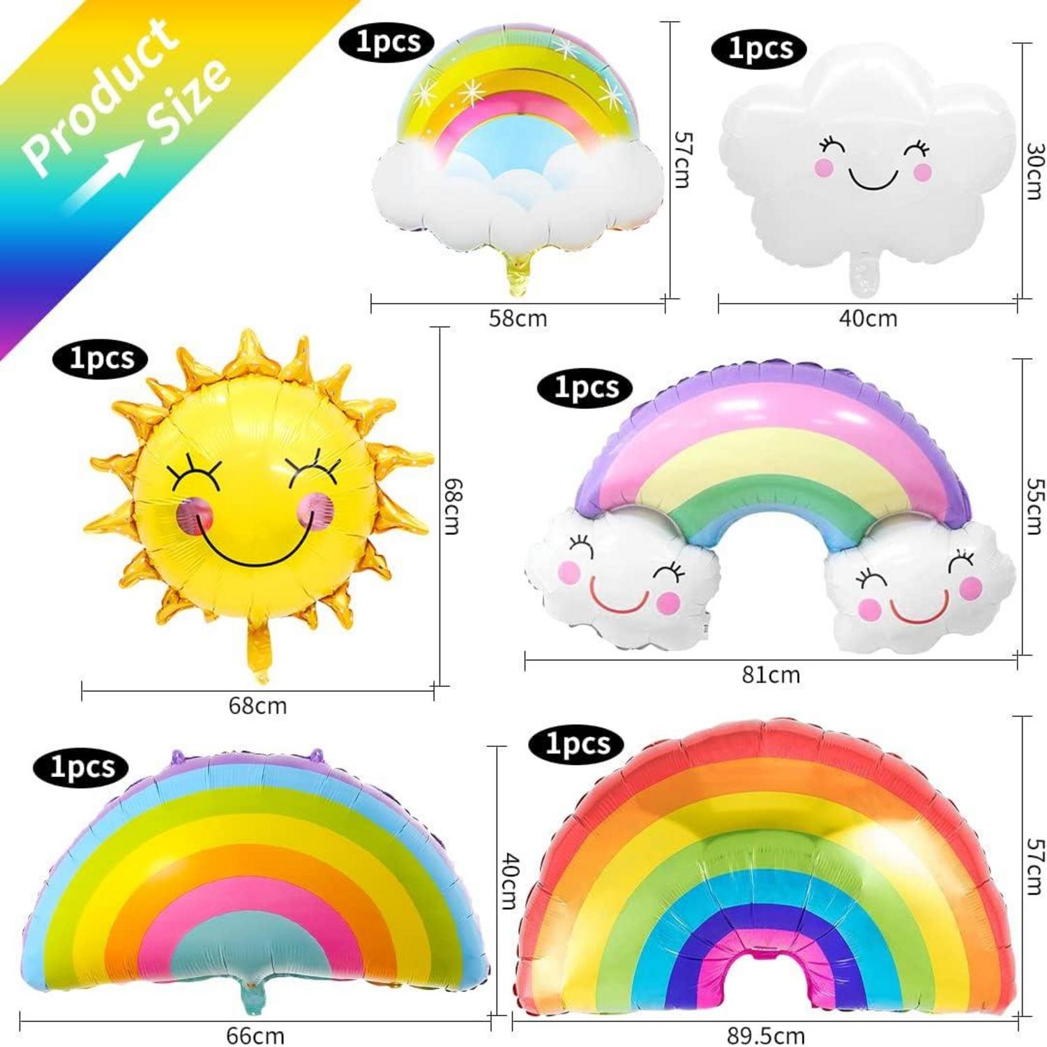 8er Wolkenförmige XXL Regenbogen Ballon Set - Party Deko