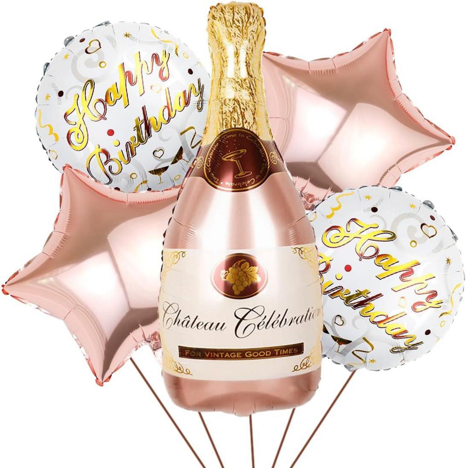 5 Stück Champagne Folienballon Rosa Stern Deko für Jubiläum & Party