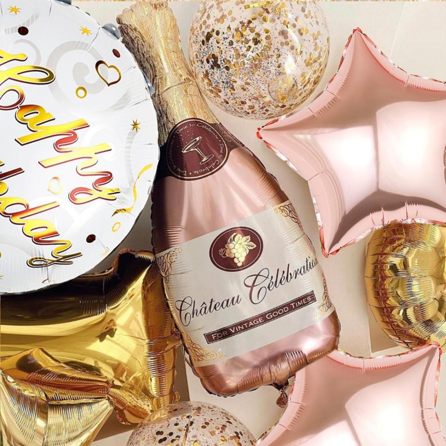 5 Stück Champagne Folienballon Rosa Stern Deko für Jubiläum & Party