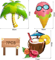 7er Hawaii Party Folienballon Set Flamingo Ananas Kaktus