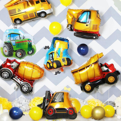 7er Set Baustellen-Folienballons | XXL Bagger, Bulldozer, Gabelstapler, Traktor | Heliumballons für Jungen Geburtstagsparty