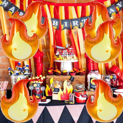 6-er Set XXL Flamme Folienballons für Feuerwehrmann Motto Party