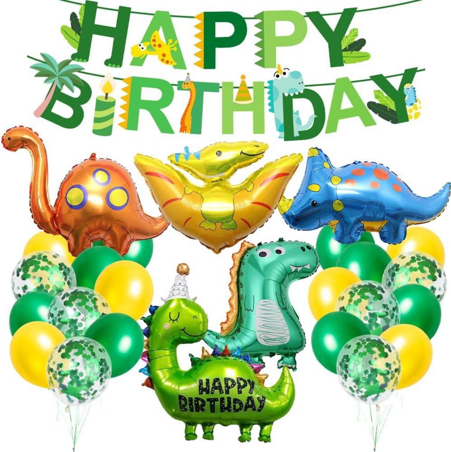Dino Geburtstag Deko Set mit XXL Folienballons & Happy Birthday