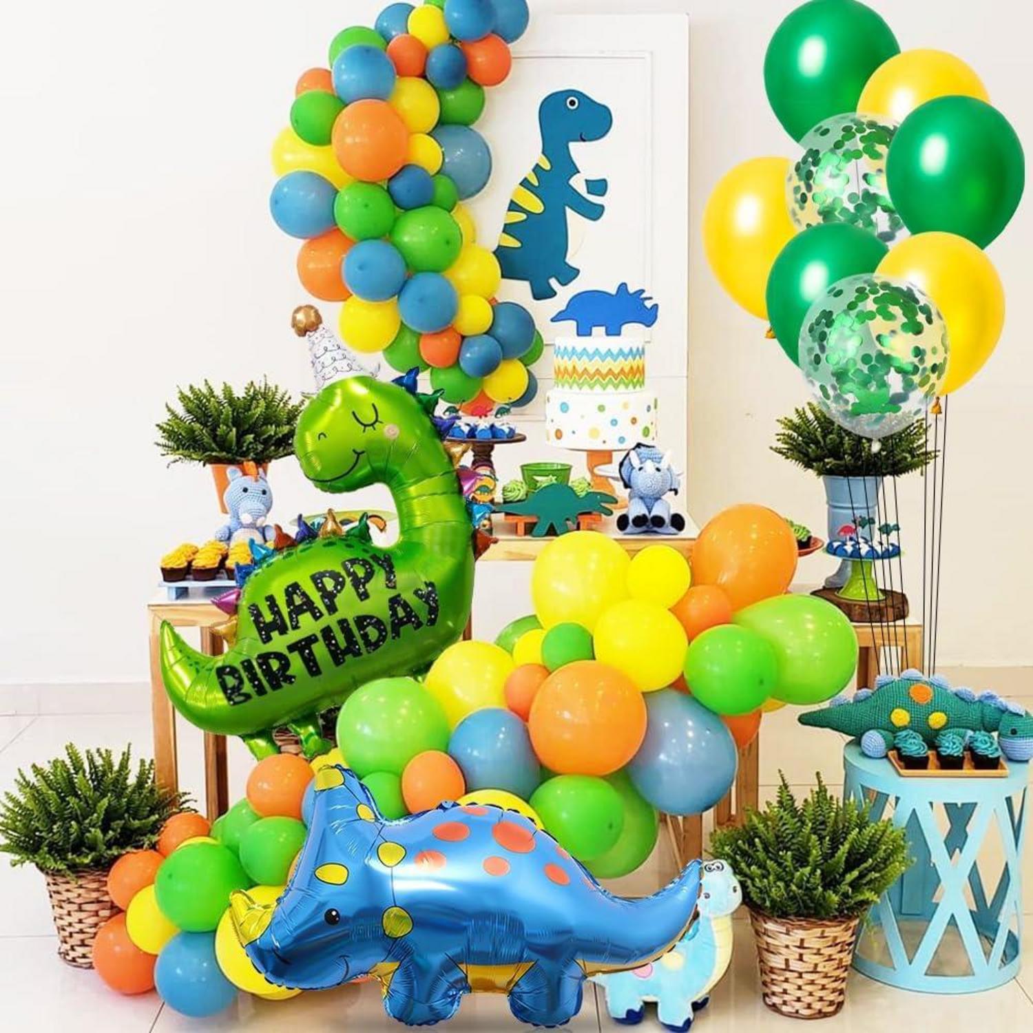 Dino Geburtstag Deko Set, Dinosaurier Folienballons, Happy Birthday Girlande, Luftballons, Party Dekoration für Kindergeburtstag