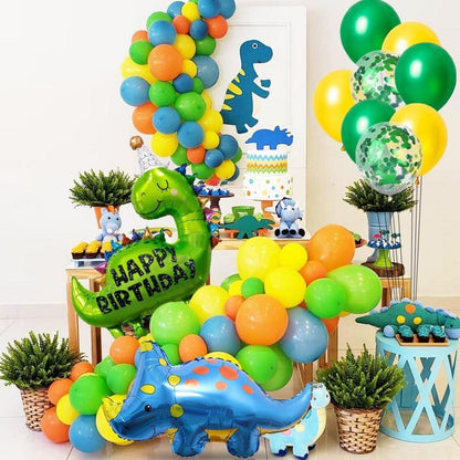 Dino Geburtstag Deko Set, Dinosaurier Folienballons, Happy Birthday Girlande, Luftballons, Party Dekoration für Kindergeburtstag