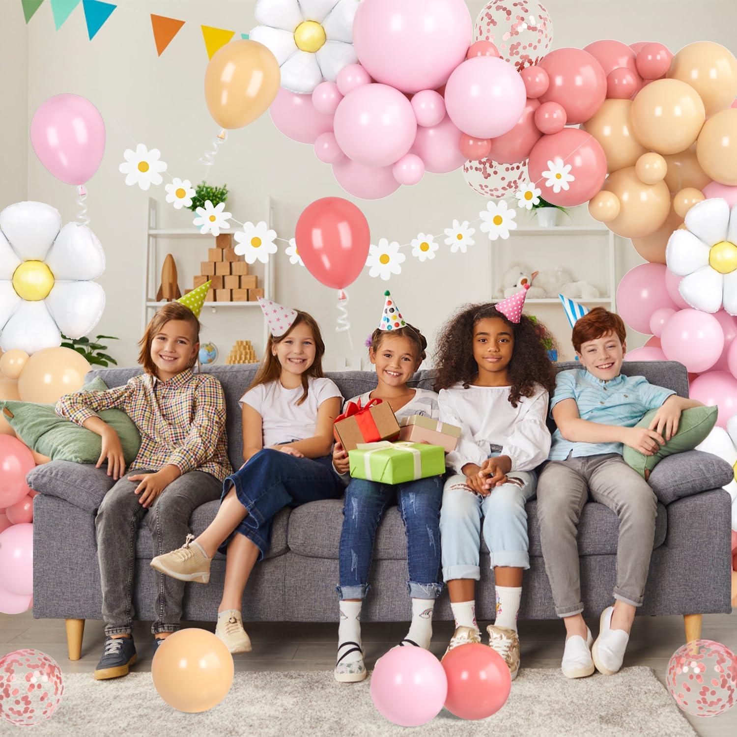 Gänseblümchen Luftballons Set, Retro Aprikose Rosa Party Deko Boho Hochzeit Baby