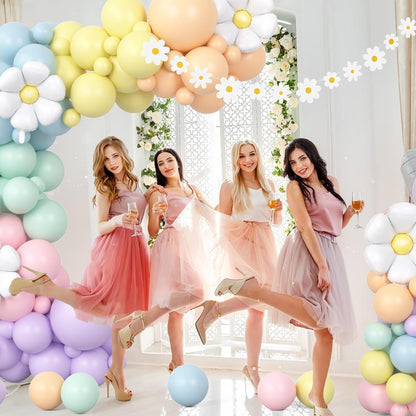Gänseblümchen Geburtstag Luftballons Set Pastell Girlande Banner