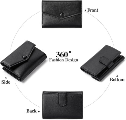 Damen Geldbörse RFID Schutz Zipper Brieftasche Schwarz