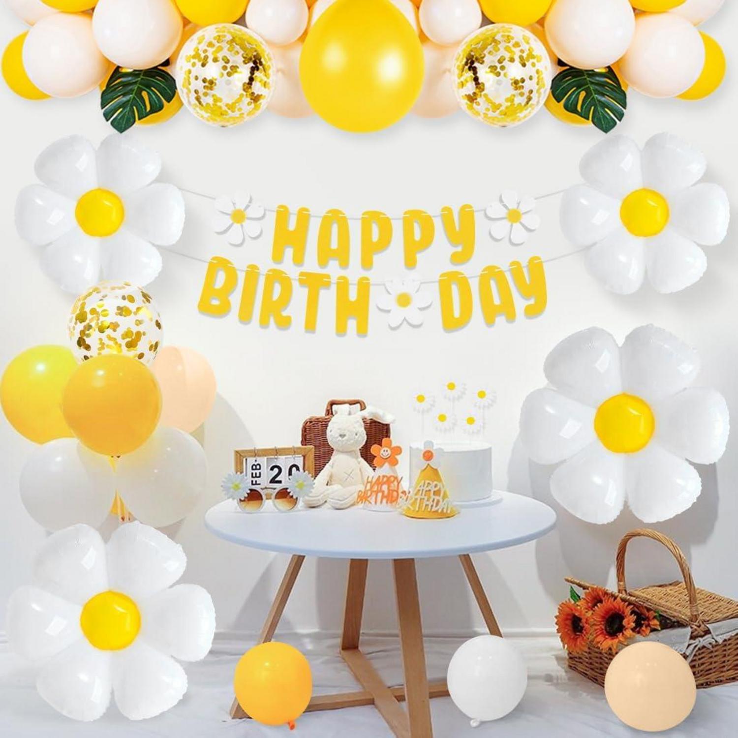 XXL Gänseblümchen Geburtstag Luftballons Set mit Happy Birthday Girlande